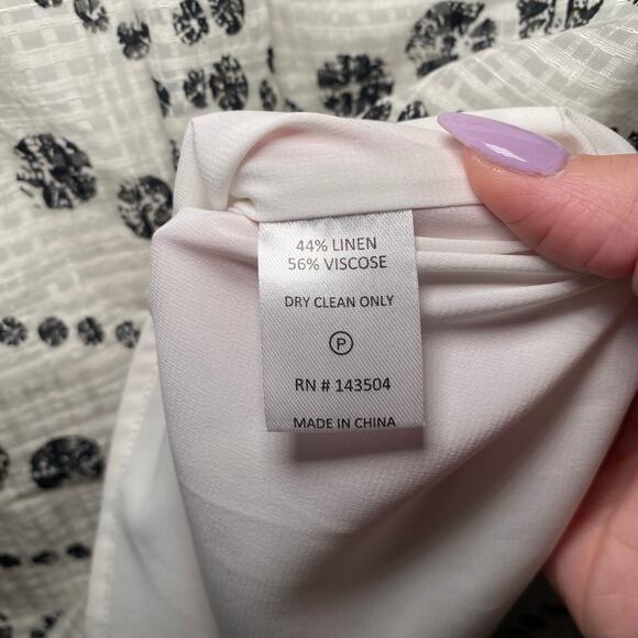 Marie Oliver Women's size XXS Harley White Black Linen Blend Puff Sleeve Blouse - Picture 11 of 11